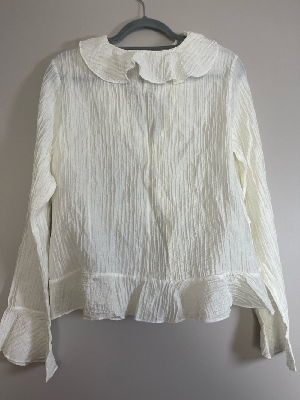 PrettyLittleThing Ruffled Tie-Front Sheer Blouse - Cream - Picture 4 of 7